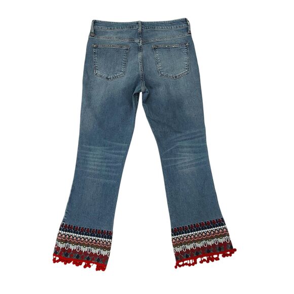 Anthropologie Pilcro Jeans Womens 29 Blue Mid-Rise Cropped Embroidered Pom Pom - Picture 5 of 12